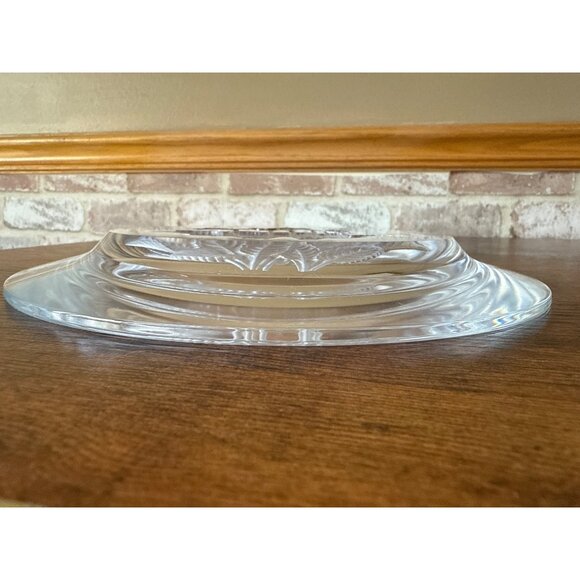 Hoya Japan Crystal Plate With Floral Etching Transparent Glass Decorative Dish - Picture 10 of 13